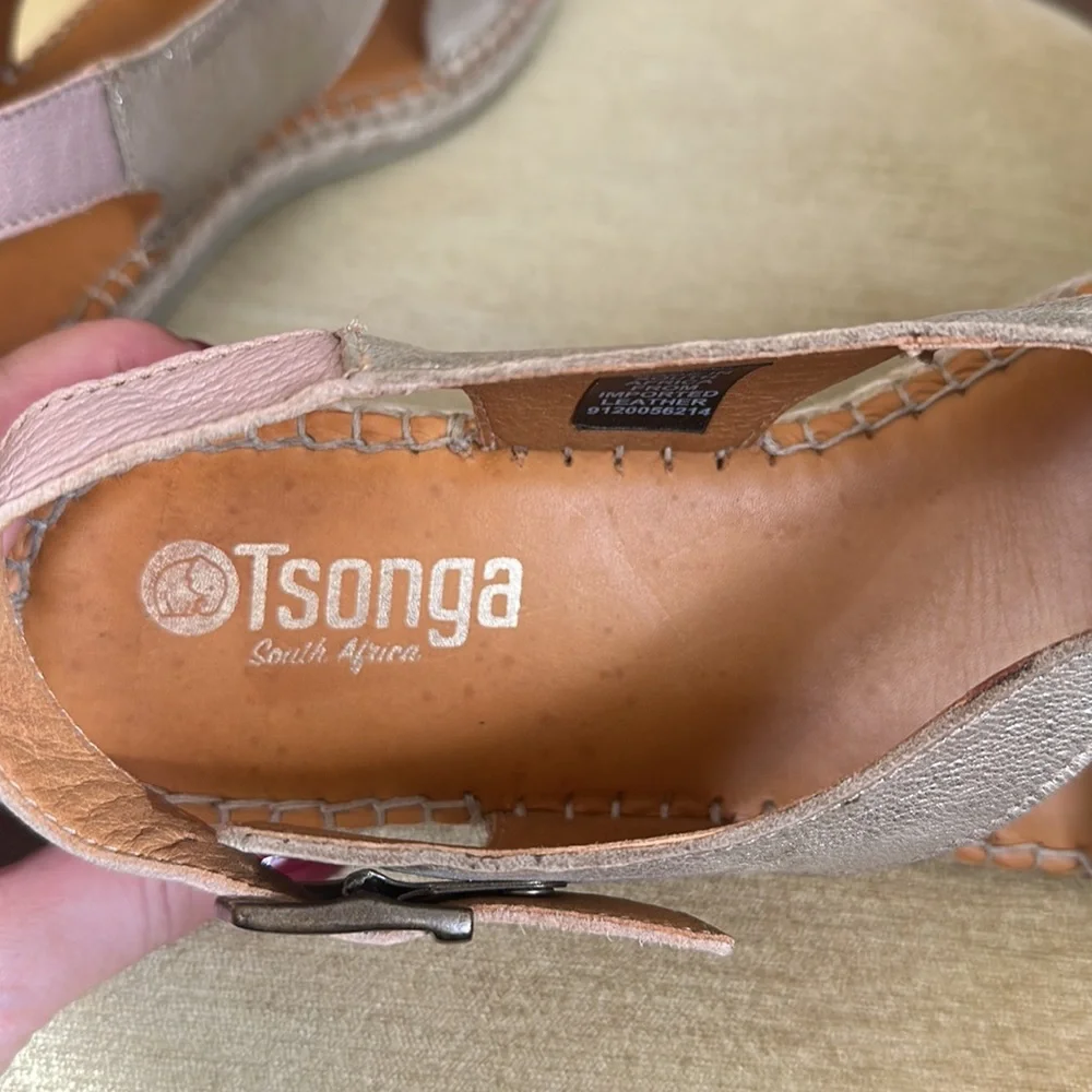 Tsonga Ladies Leather Espadrille Sandal in Blush Pink and Metallic Gold EU 40 - Picture 9 of 15